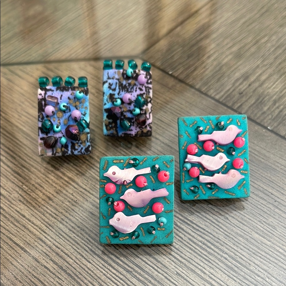 Artisan Colorful Handmade Earrings with Bird Design
